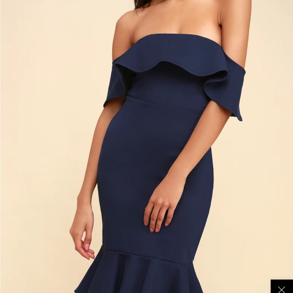 Lulus Navy Off-Shoulder Dress
